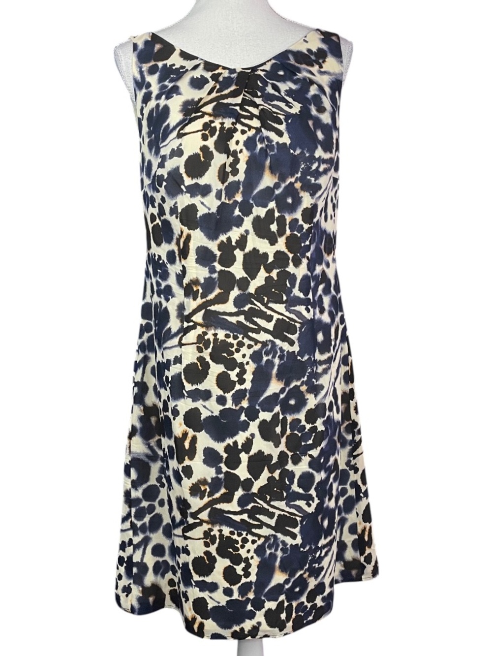 100% Silk Leopard Sheath Dress 12 Ann Taylor Abstract Brushstroke Origami A-Line